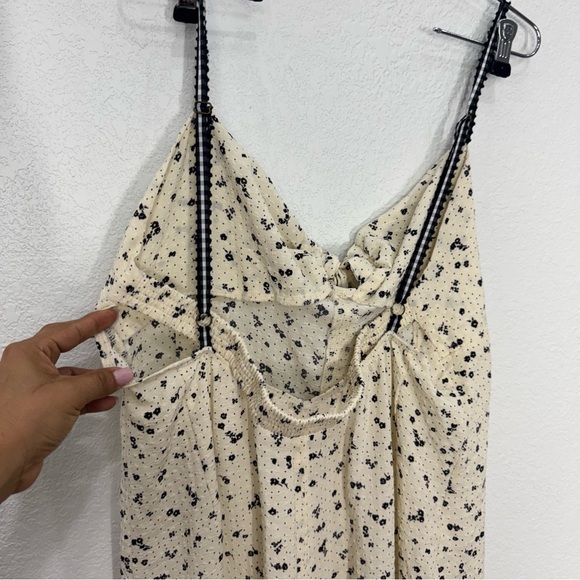 Cream Jumpsuit with Black Polka Dots by free people wide leg women’s size Large - Picture 6 of 16